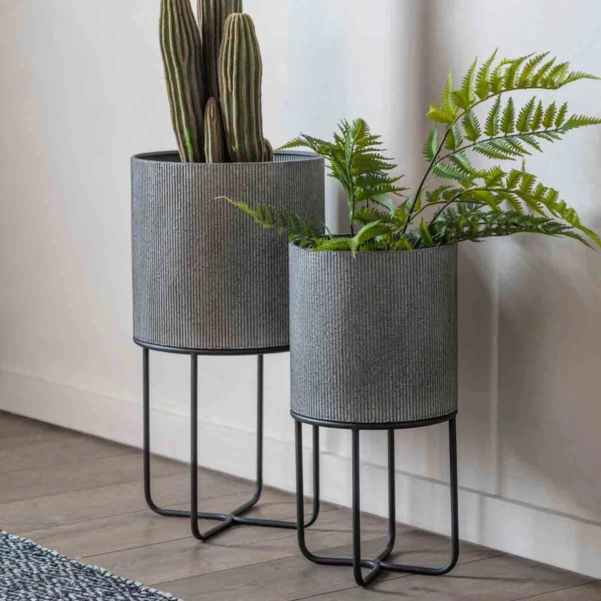 Brixton Metal Planter Set Of 2 Grey 300x580Mm - Image 2