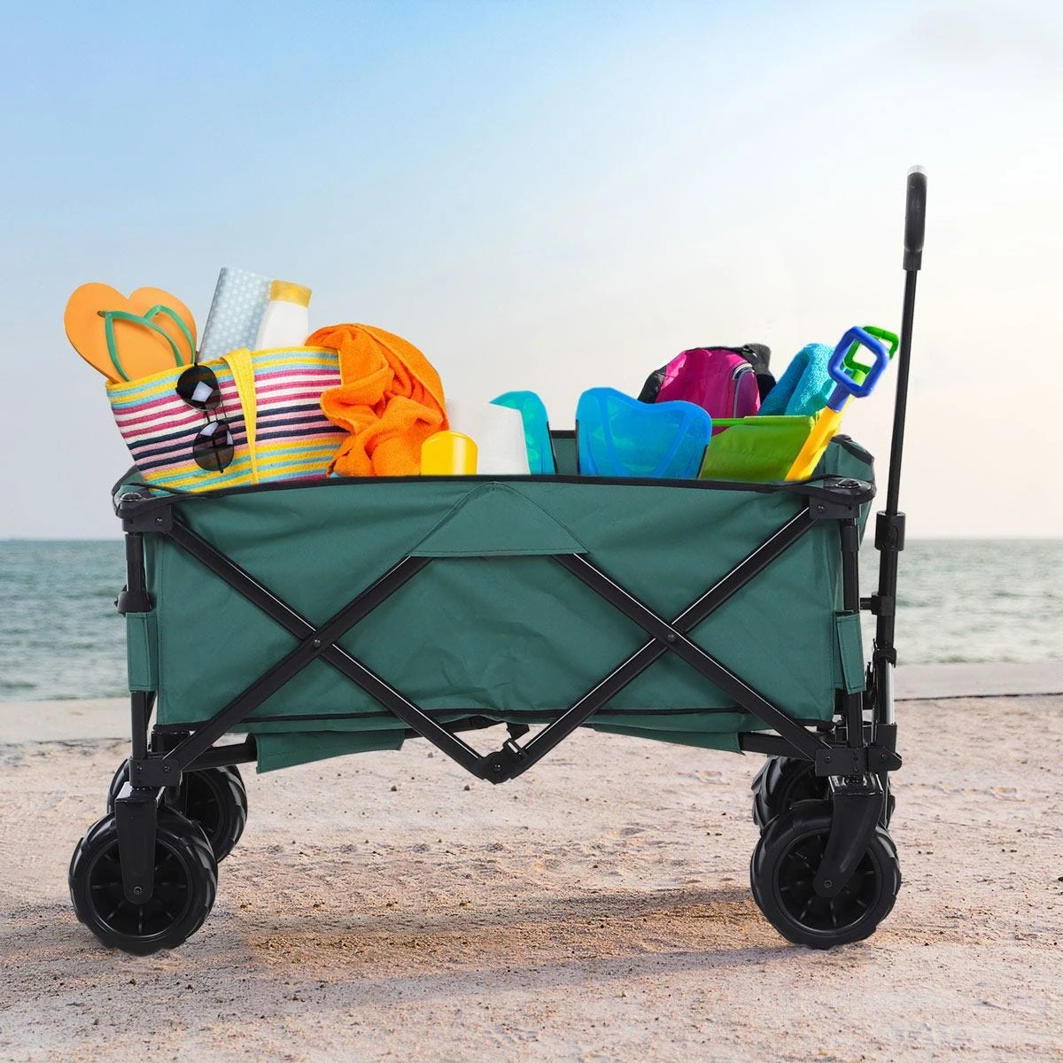Outsunny Outdoor Folding Cargo Cart W/ Telescopic Handle - Image 2