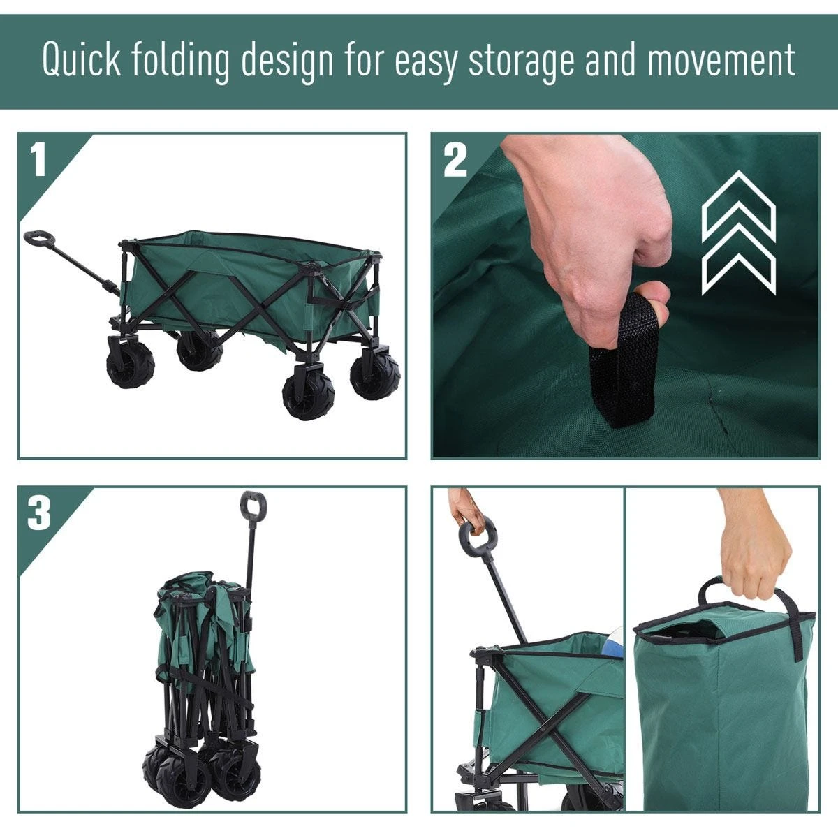 Outsunny Outdoor Folding Cargo Cart W/ Telescopic Handle - Image 5