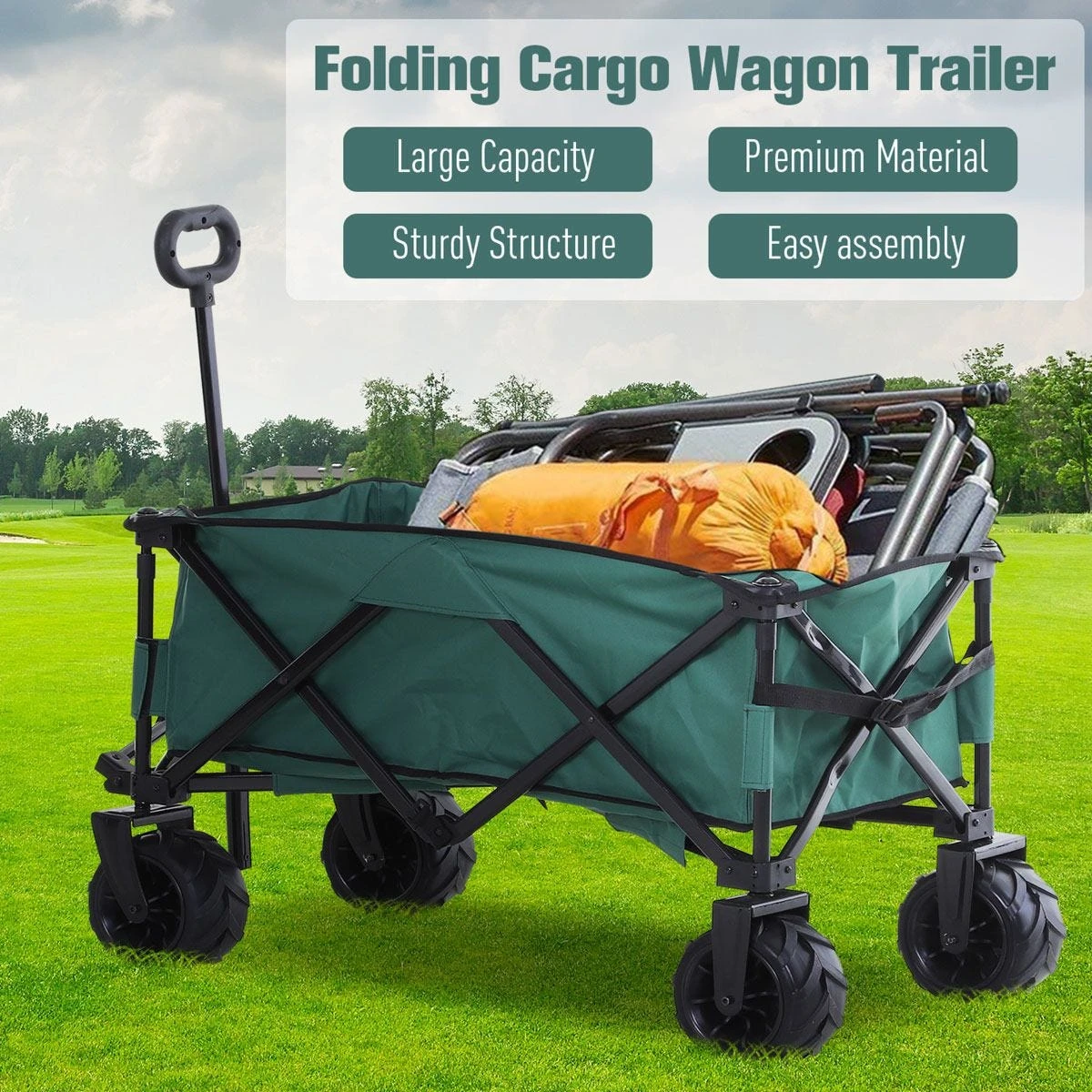 Outsunny Outdoor Folding Cargo Cart W/ Telescopic Handle - Image 6