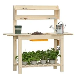 Outsunny Garden Potting Bench Workstation Table W/ Sliding Tabletop And Dry Sink