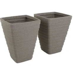 Charles Bentley Pair Of Tall Trojan Square Granite Planters (dia. 40Cm)
