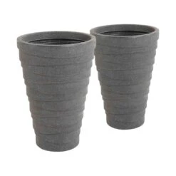 Charles Bentley Pair Of Tall Trojan Round Charcoal Planters (dia. 38Cm)