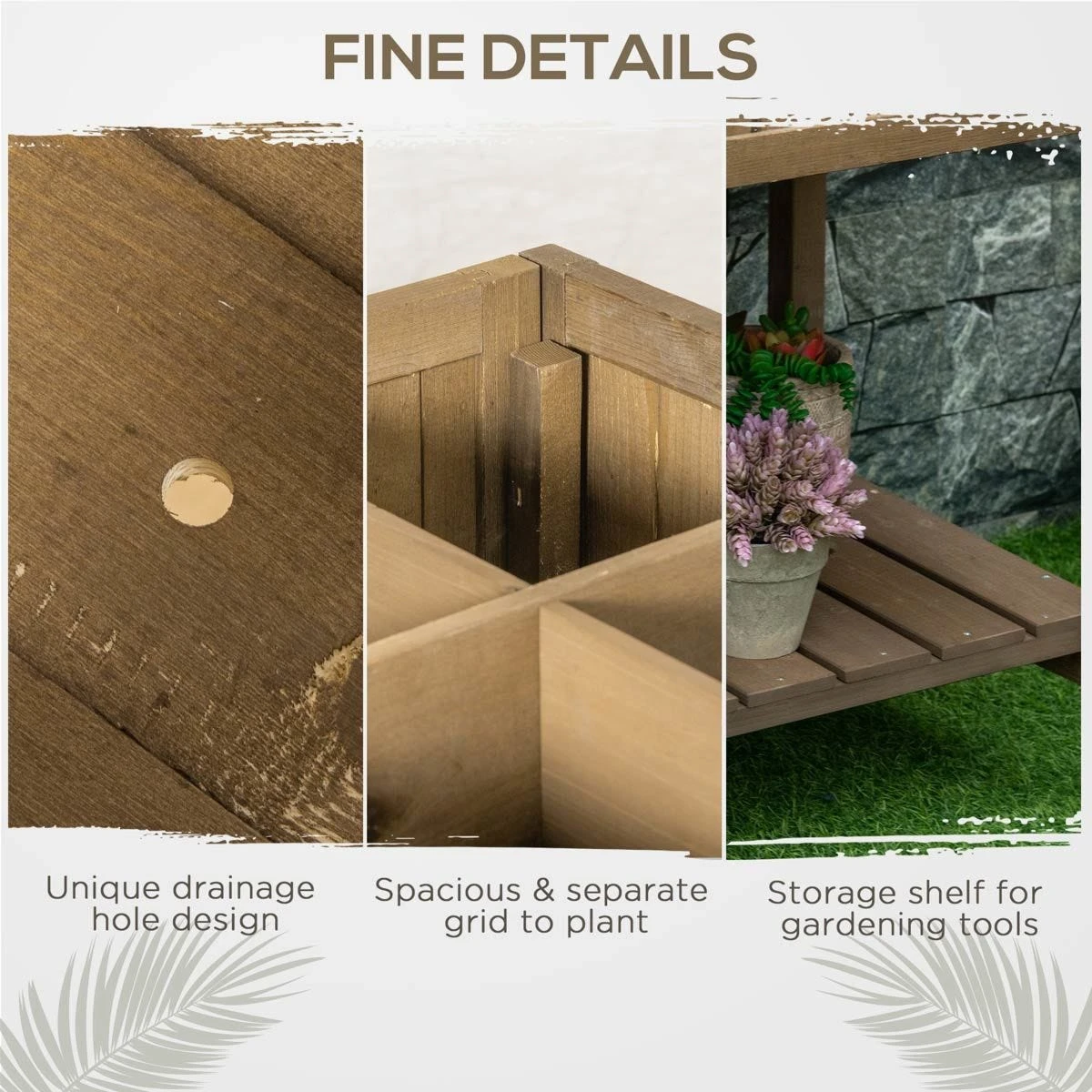 Outsunny Wooden Herb Planter Stand 8 Cubes Bottom Shelf Raised Bed - Brown - Image 6