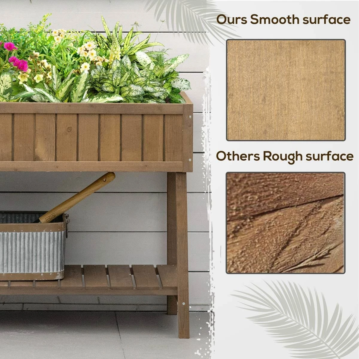 Outsunny Wooden Herb Planter Stand 8 Cubes Bottom Shelf Raised Bed - Brown - Image 7