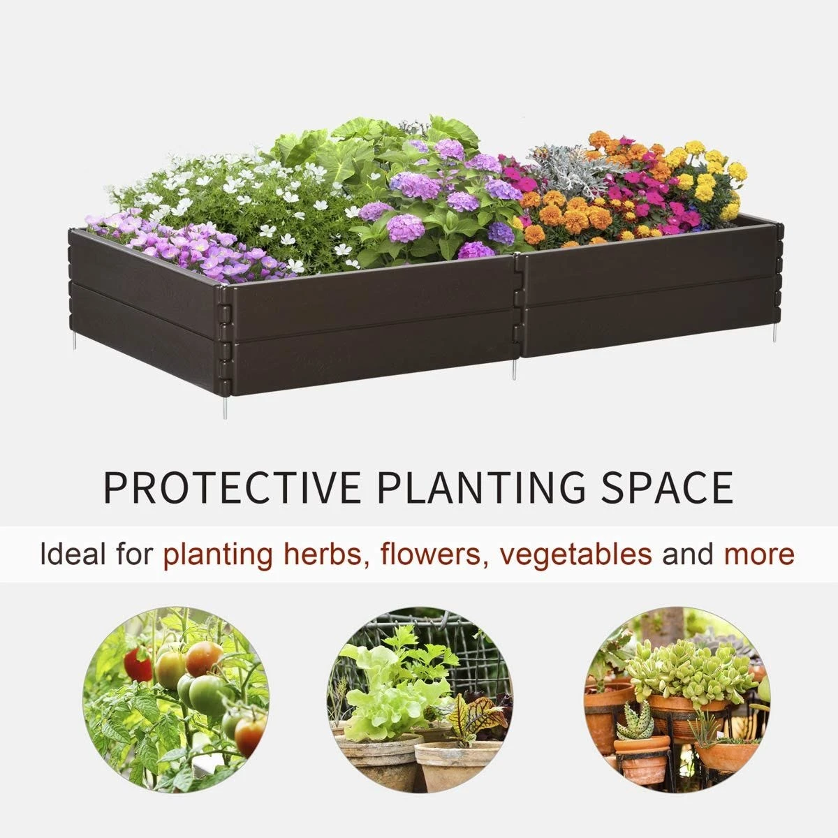 Outsunny Raised Garden Bed For Veggies Flowers 6 Panels Outdoor Planter Box - Brown - Image 4