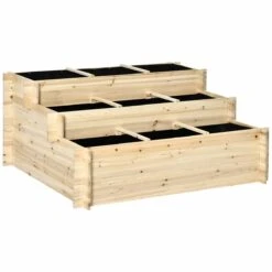 Outsunny 3 Tier Raised Garden Bed Planter Box With 9 Grids & Non-woven Fabric