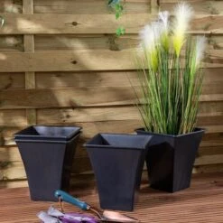 Wham Set 4 Metallic 23cm Square Planter Slate