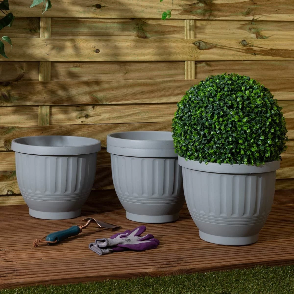 Wham Set 4 Etruscan 30.5cm Round Planter Soft Grey