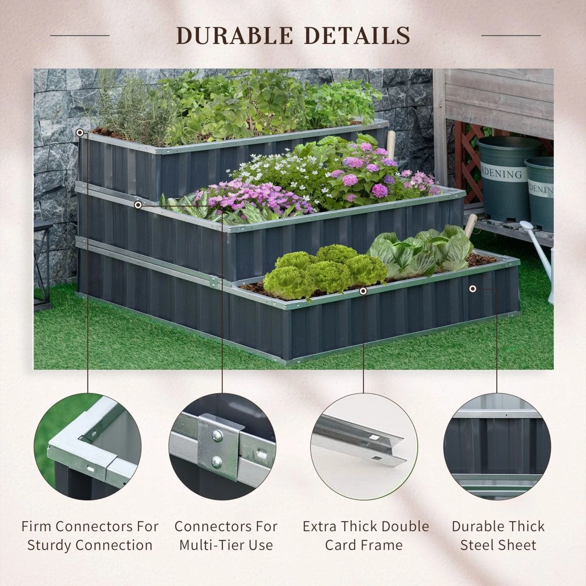 Outsunny 3 Tier Raised Garden Bed Metal Elevated Planer Box Easy Assembly - Image 6