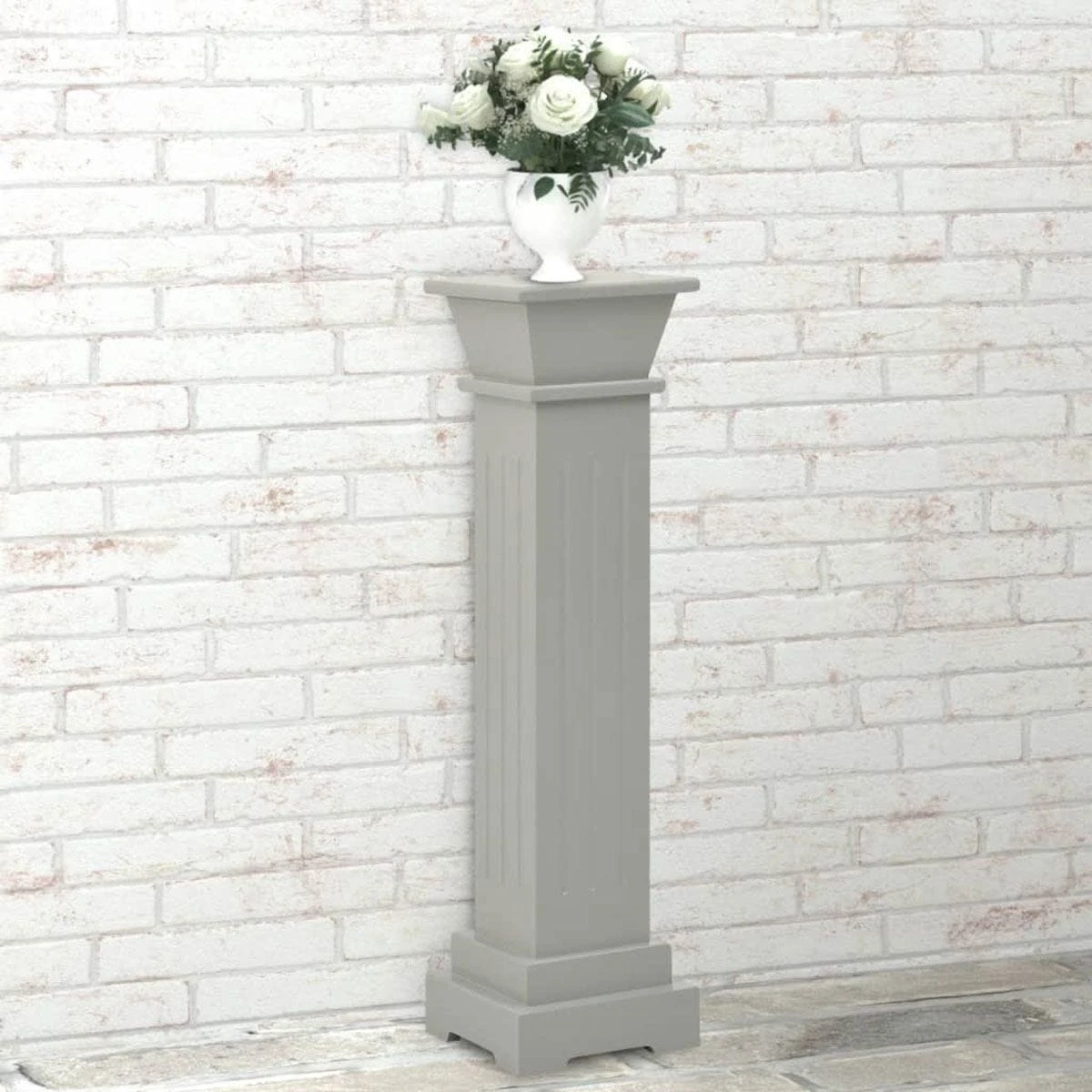 VidaXL Classic Square Pillar Plant Stand Grey 17x17x66 Cm MDF - Image 2