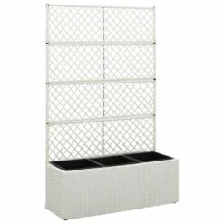 VidaXL Trellis Raised Bed With 3 Pots 83x30x130 Cm Poly Rattan White