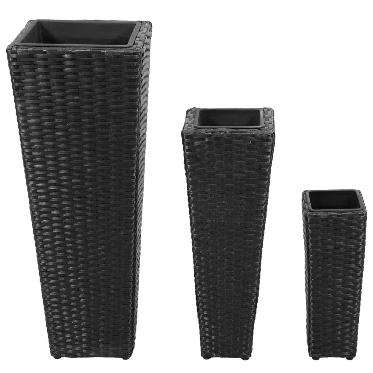 VidaXL Garden Raised Beds 3 Pcs Poly Rattan Black - Image 2
