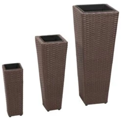VidaXL Garden Raised Beds 3 Pcs Poly Rattan Brown