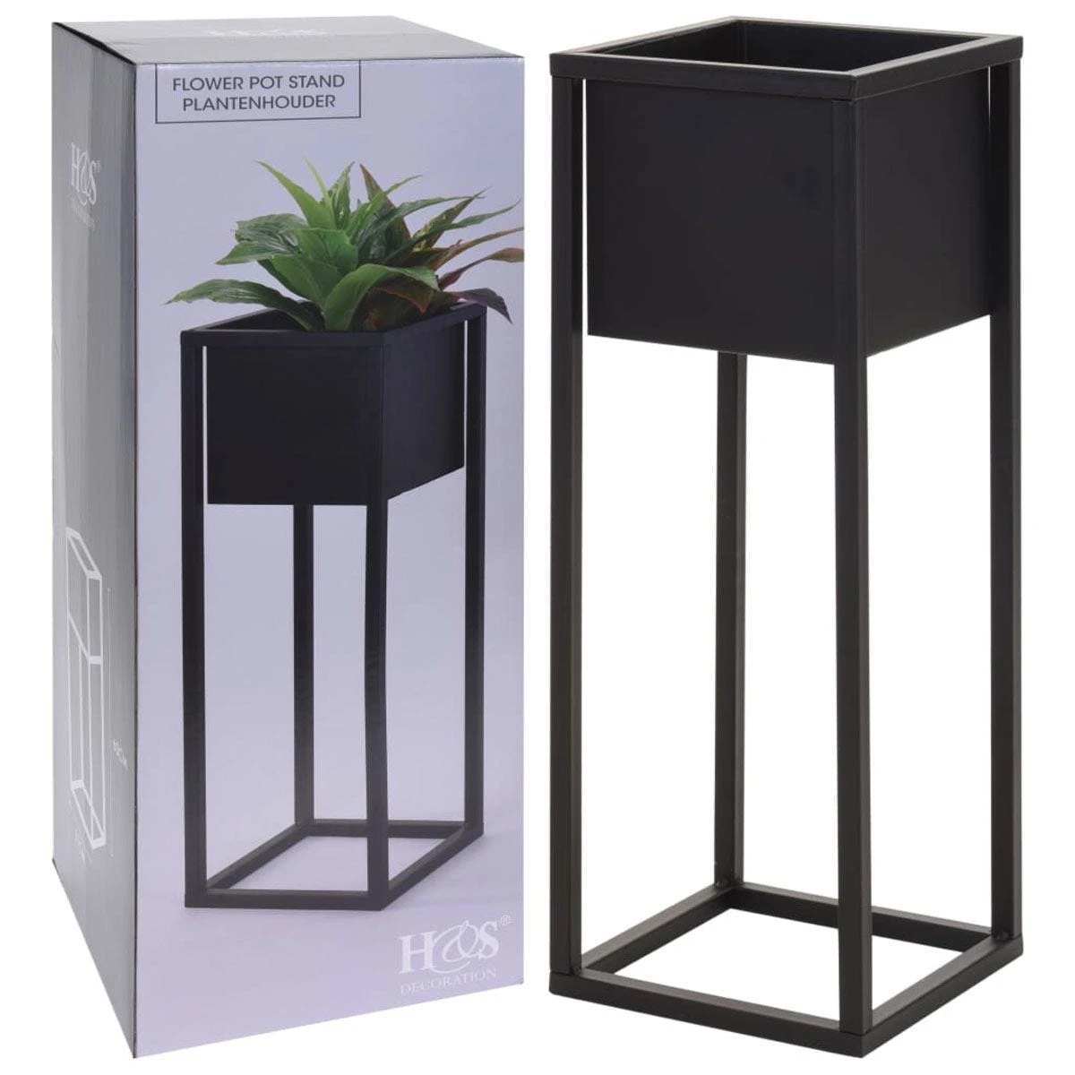Home&Styling Flower Pot On Stand Metal Black 60 Cm
