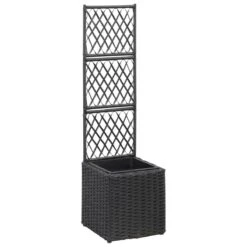 Vidaxl Trellis Raised Bed With 1 Pot 30x30x107cm Poly Rattan Black