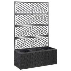 Vidaxl Trellis Raised Bed With 3 Pots 83x30x130cm Poly Rattan Black