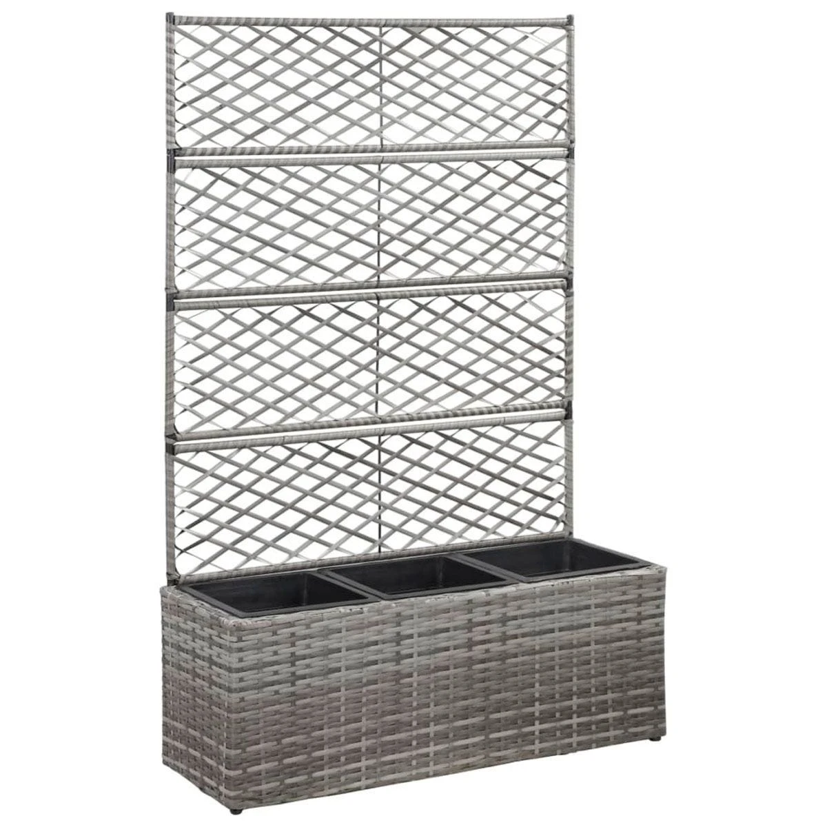 Vidaxl Trellis Raised Bed With 3 Pots 83x30x130cm Poly Rattan Grey