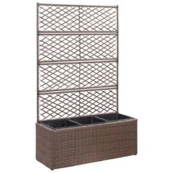 Vidaxl Trellis Raised Bed With 3 Pots 83x30x130cm Poly Rattan Brown