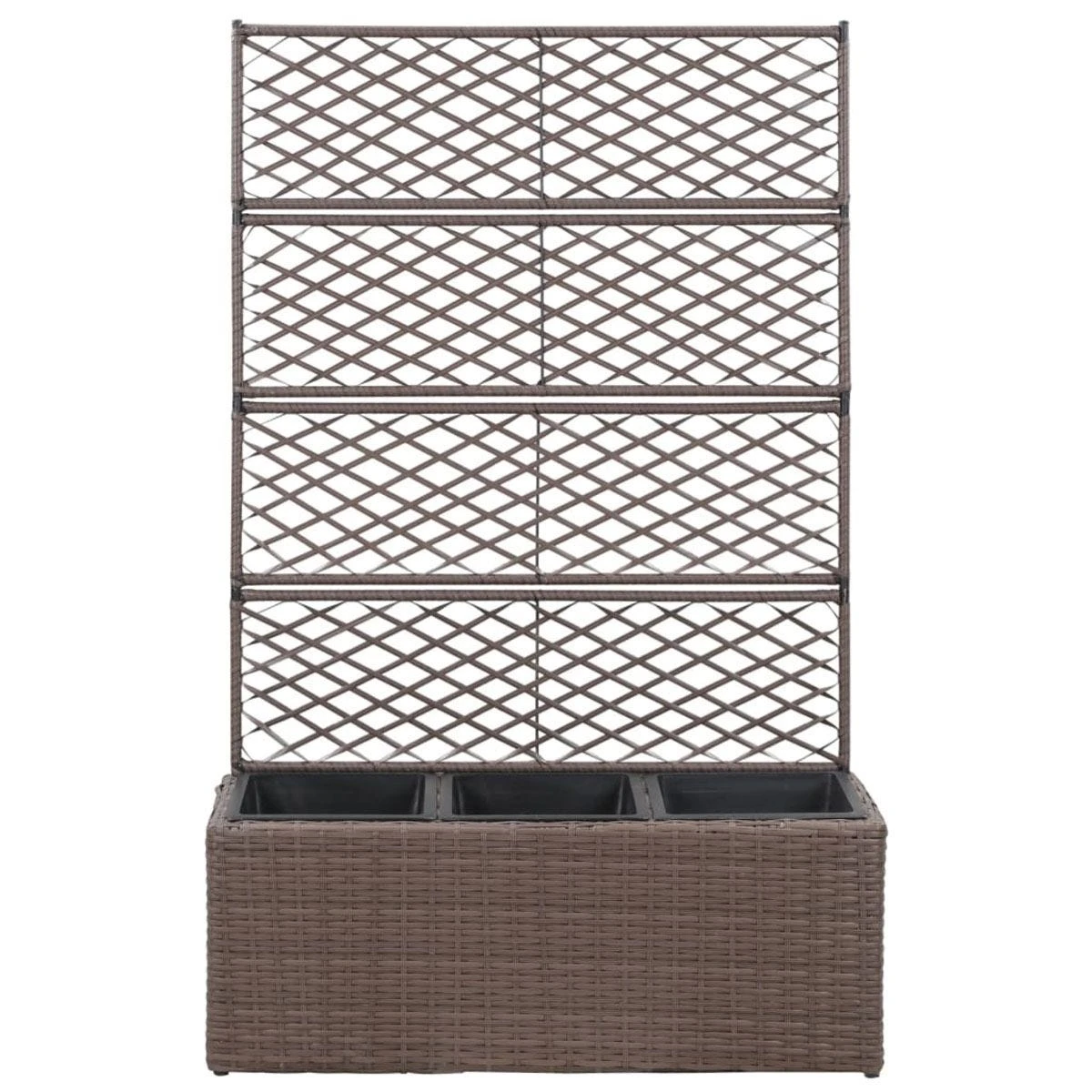 Vidaxl Trellis Raised Bed With 3 Pots 83x30x130cm Poly Rattan Brown - Image 2