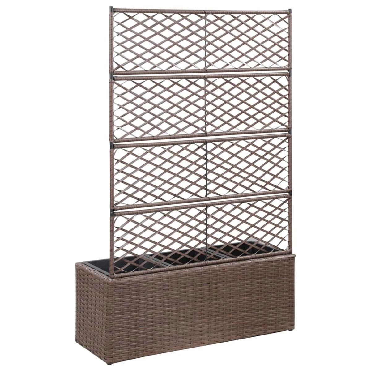 Vidaxl Trellis Raised Bed With 3 Pots 83x30x130cm Poly Rattan Brown - Image 3