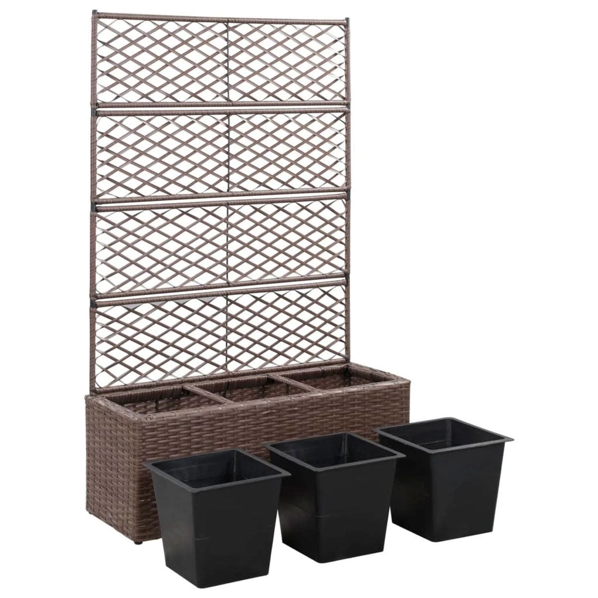 Vidaxl Trellis Raised Bed With 3 Pots 83x30x130cm Poly Rattan Brown - Image 4