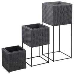 Vidaxl Garden Raised Beds 3 Pcs Poly Rattan Black