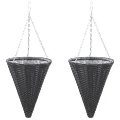 Vidaxl Hanging Flower Baskets 2 Pcs Poly Rattan Black