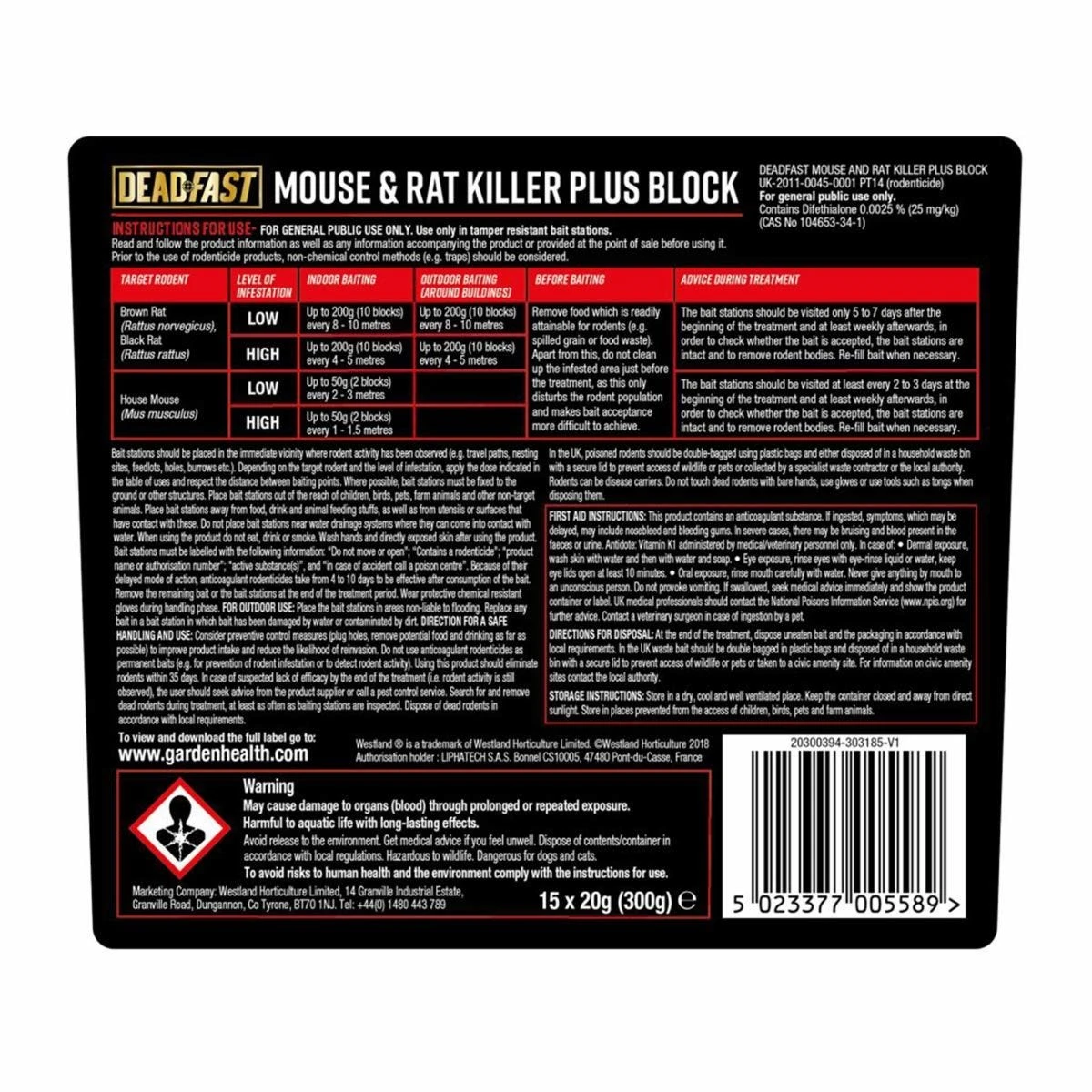 Deadfast Mouse And Rat Killer Plus All Weather Bait Blocks 15 Pack 300Gr - Image 3