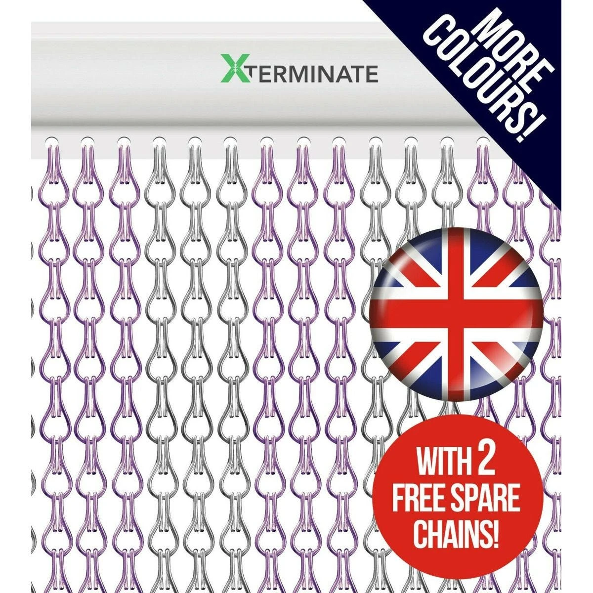 Xterminate Fly Blind Screen Chain Curtain For Doors - Pink And Silver - Image 2