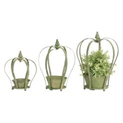 Aged Metal Aged Metal Green Crown Planter - Set Of 3
