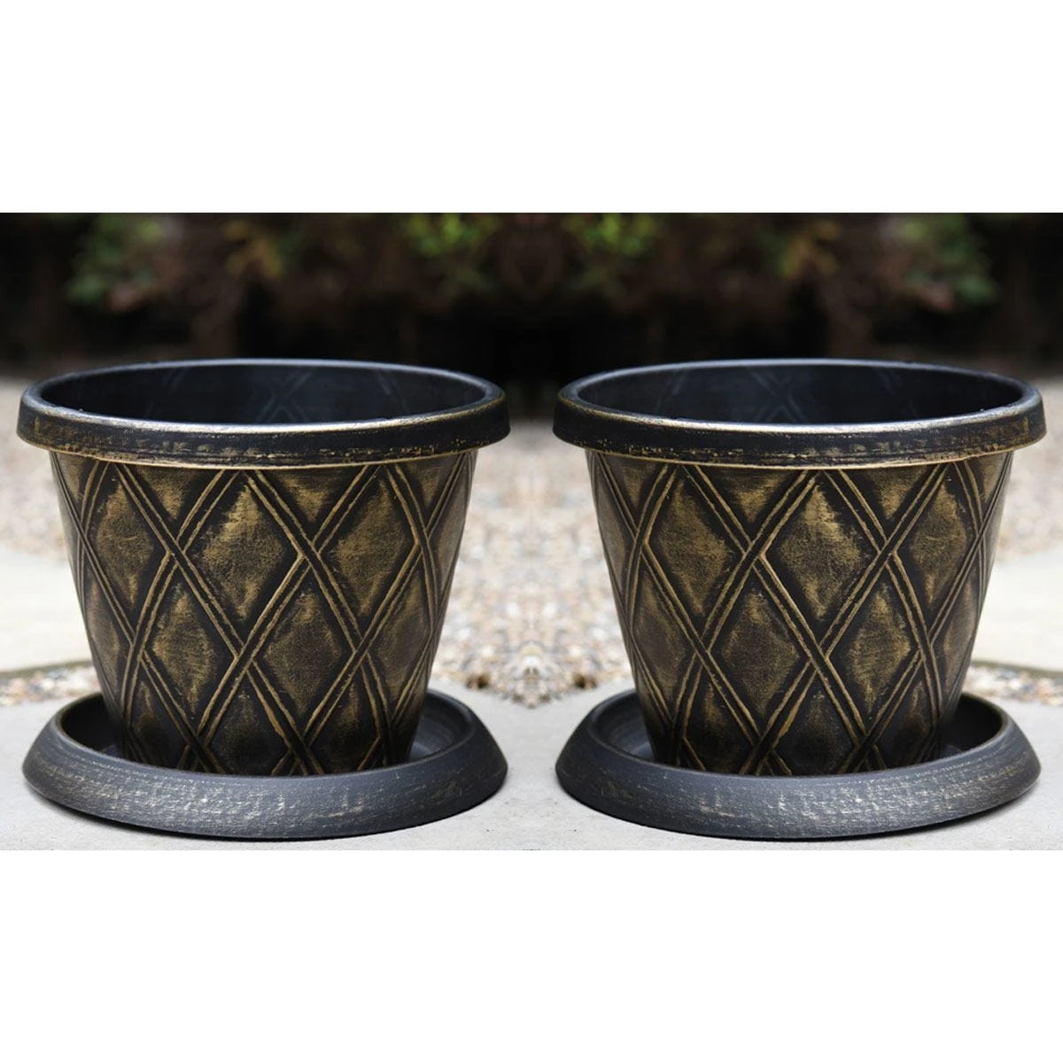 Thompson And Morgan Plastic Flowerpot With Saucer In Black And Gold - BUY TEN - Image 2