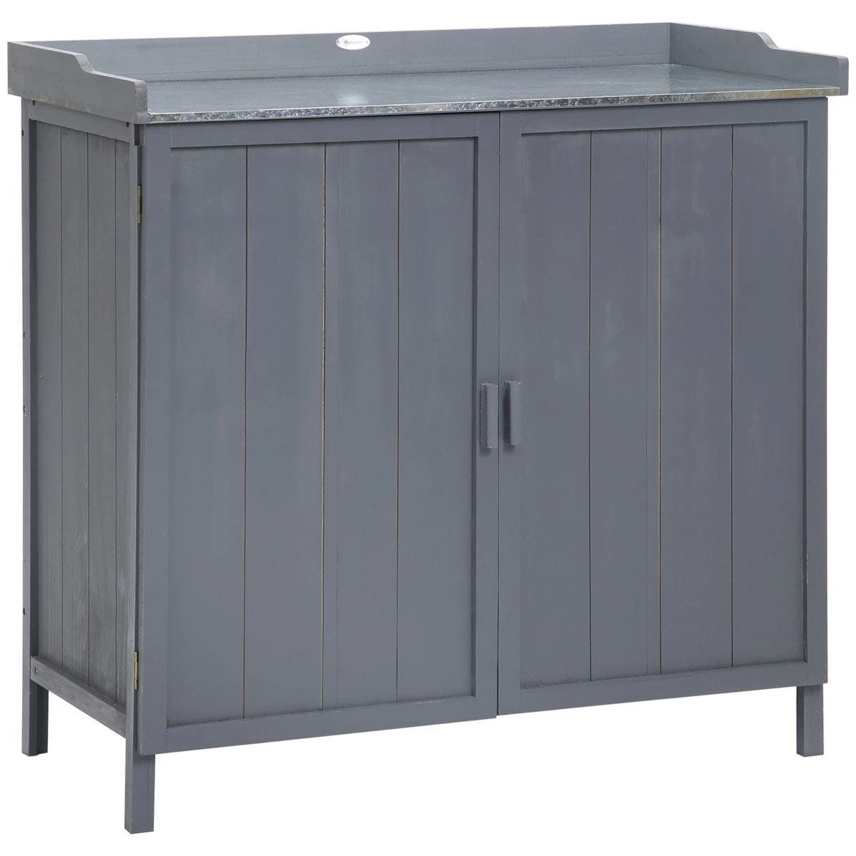Outsunny Garden Storage Cabinet Potting Bench Table With Galvanized Top Grey