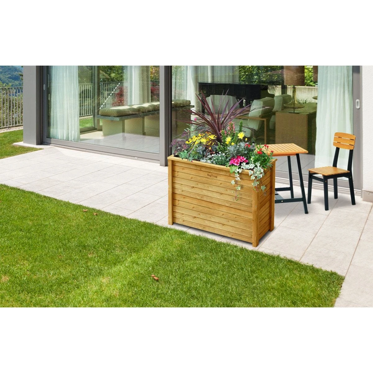 VegTrug Wooden Planter Rectangle Tall - Natural (FSC 100%) - Image 3