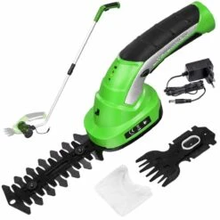 Tectake Cordless Hedge Trimmer With 2 Attachments And Telescopic Pole Incl. Battery Green