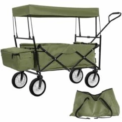 Tectake Garden Trolley With Roof Foldable Incl. Carry Bag Green