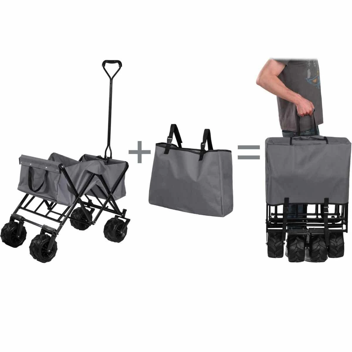 Tectake Foldable Garden Trolley With Wide Tires (80Kg Max Load) Grey - Image 4