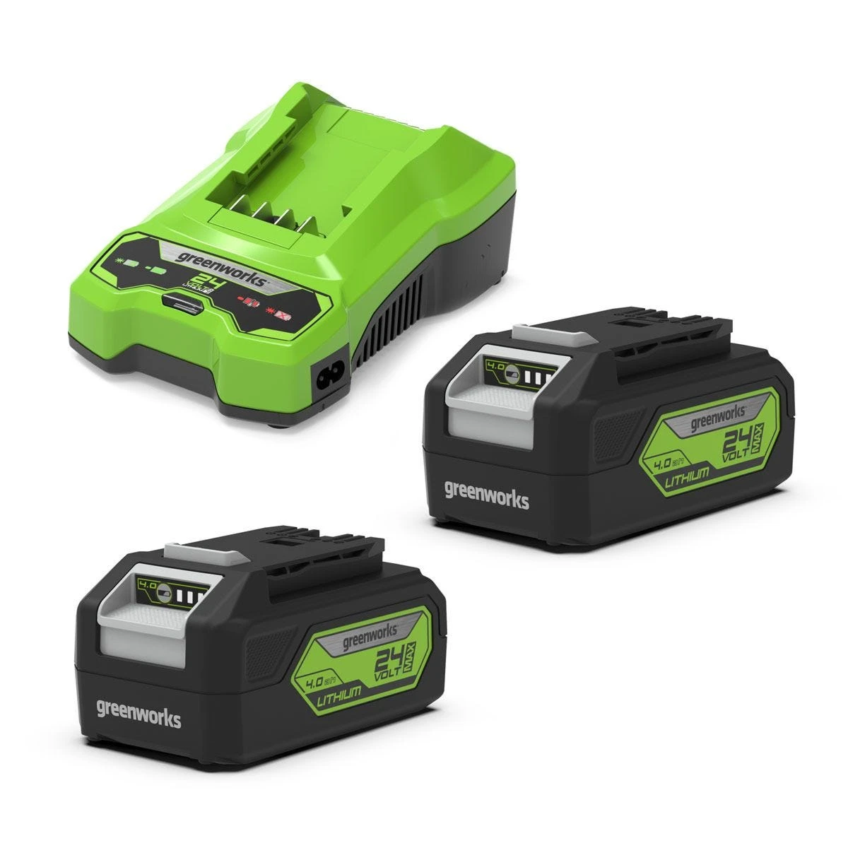 Greenworks 24v 2 X 4.0AH Batteries & 2A Twin Port Charger Kit