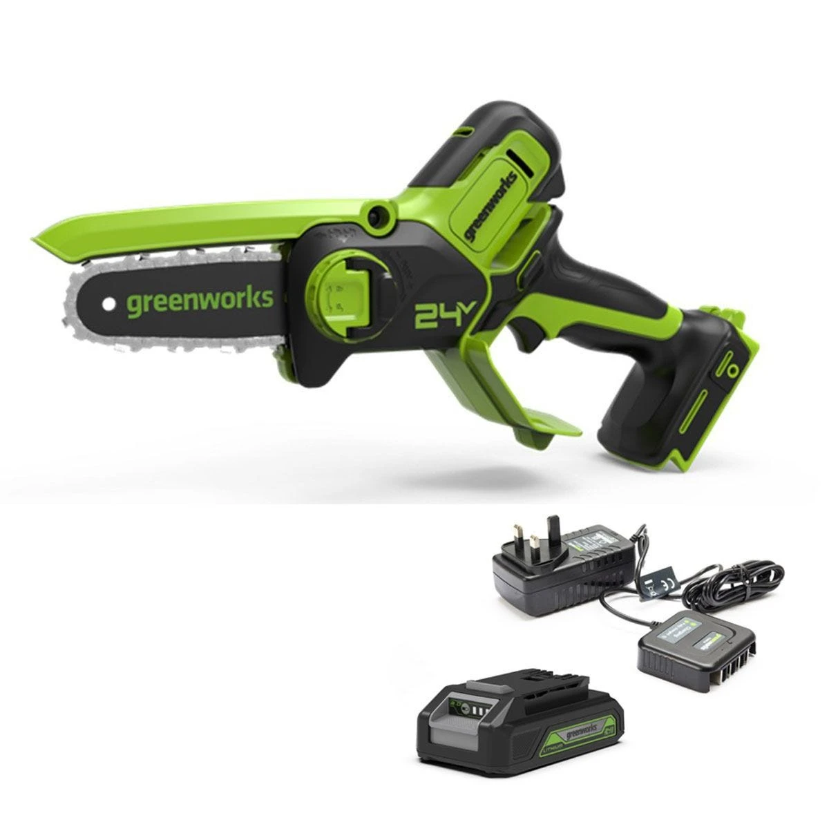 Greenworks 24V 10cm Cordless Pruner (2AH Battery & 2A Charger)