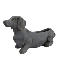 Solstice Sculptures Sausage Dog Planter 30Cm Blue Iron Effect