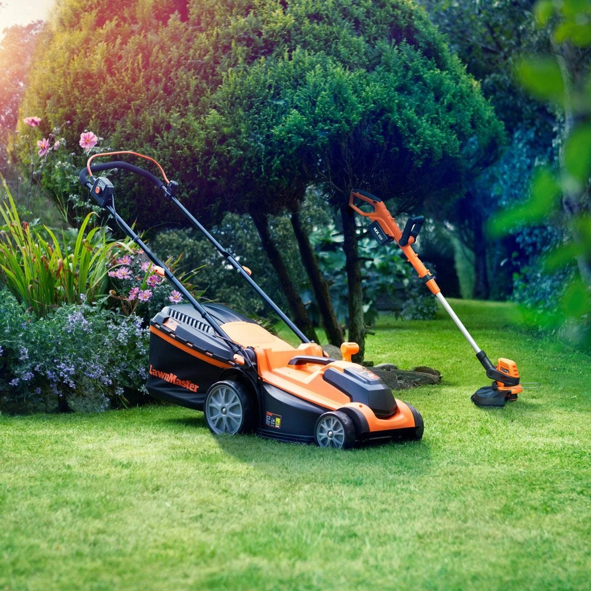 LawnMaster MX 24V 37cm Cordless Lawnmower And Grass Trimmer Set With 2 Battery Packs - Image 2