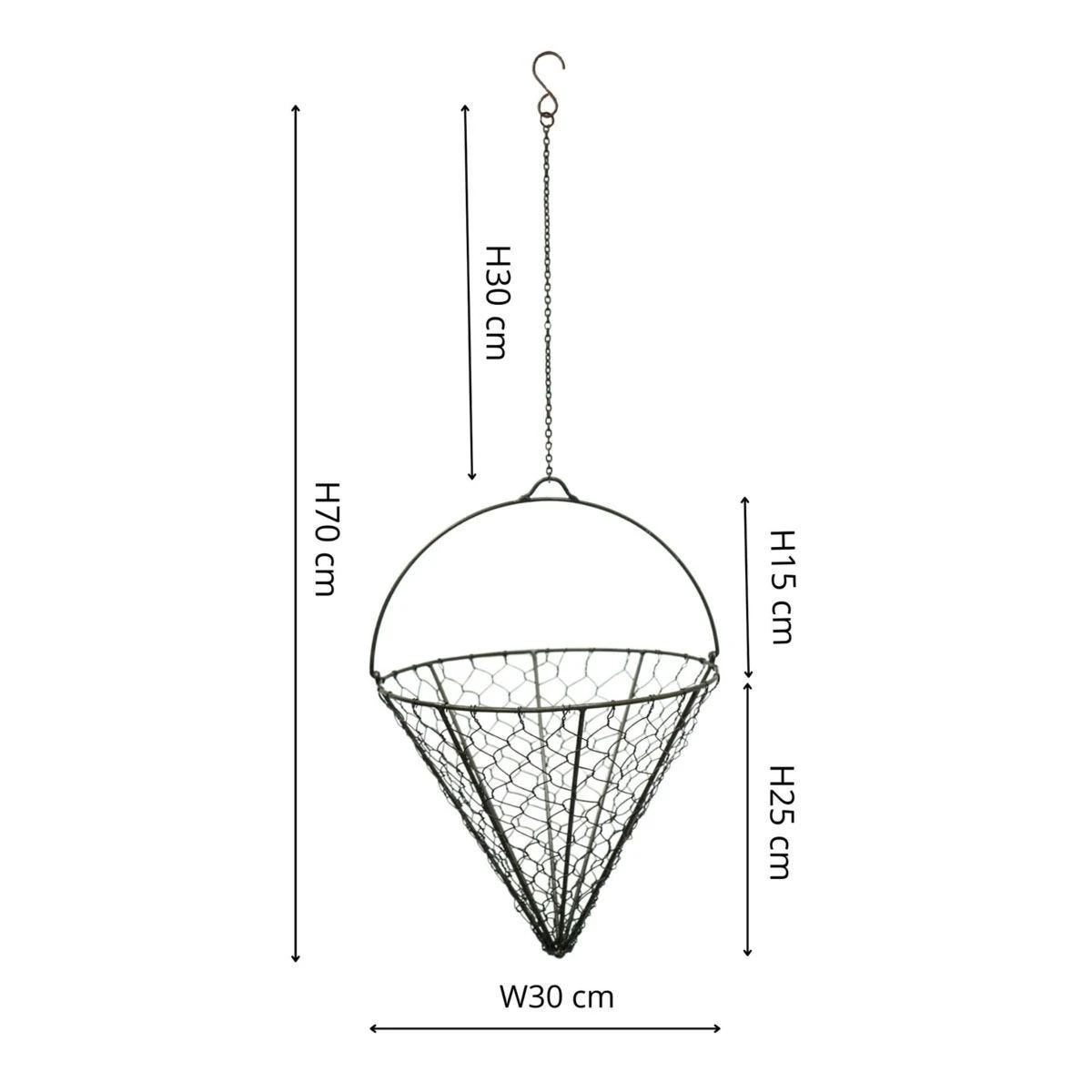 Ivyline Outdoor Hanging Wired Netted Cone Zinc H40cm D30cm - Image 3