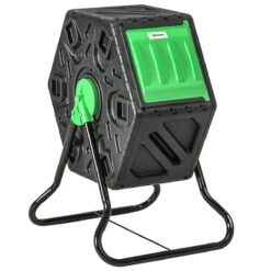 Outsunny 65L Compost Bin For Garden Rotating Compost Maker With Steel Legs And 48 Ventilation Openings