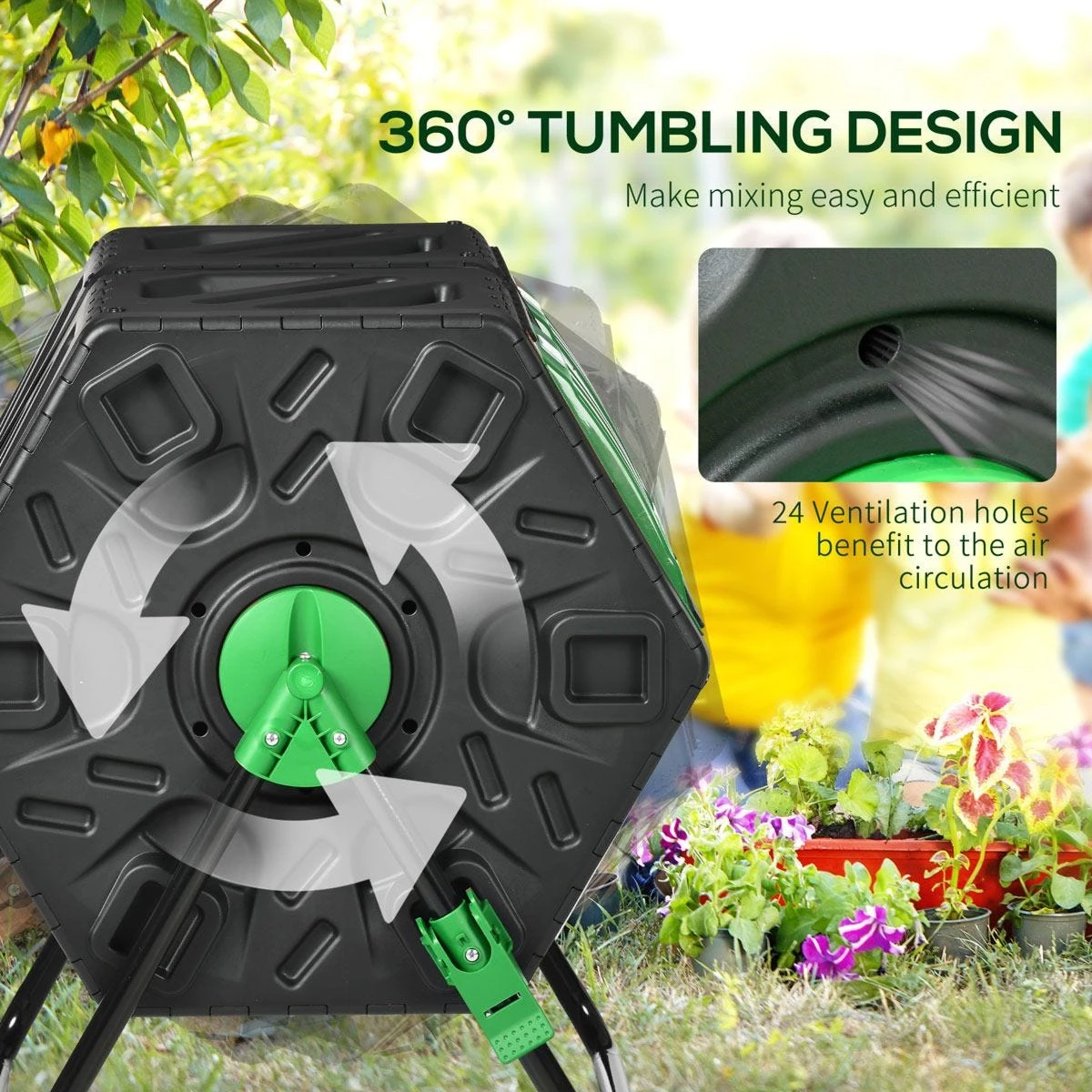 Outsunny Dual Chamber Garden Compost Bin - 130L - Image 5