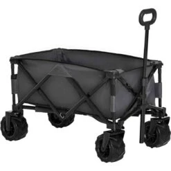 Outsunny Outdoor Pull Along Folding Cargo Wagon - Dark Grey