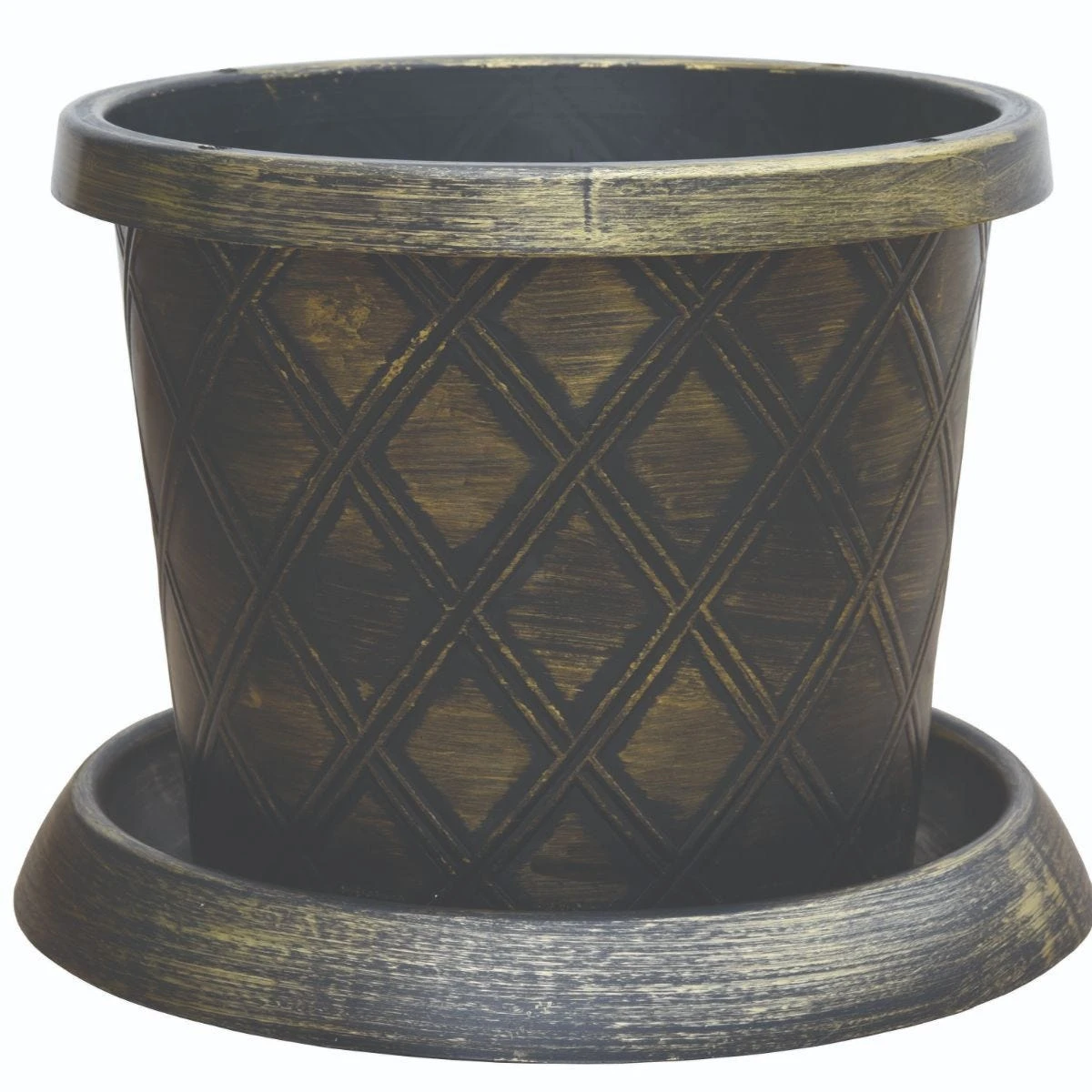 Thompson And Morgan Plastic Flowerpot With Saucer In Black And Gold - Image 3