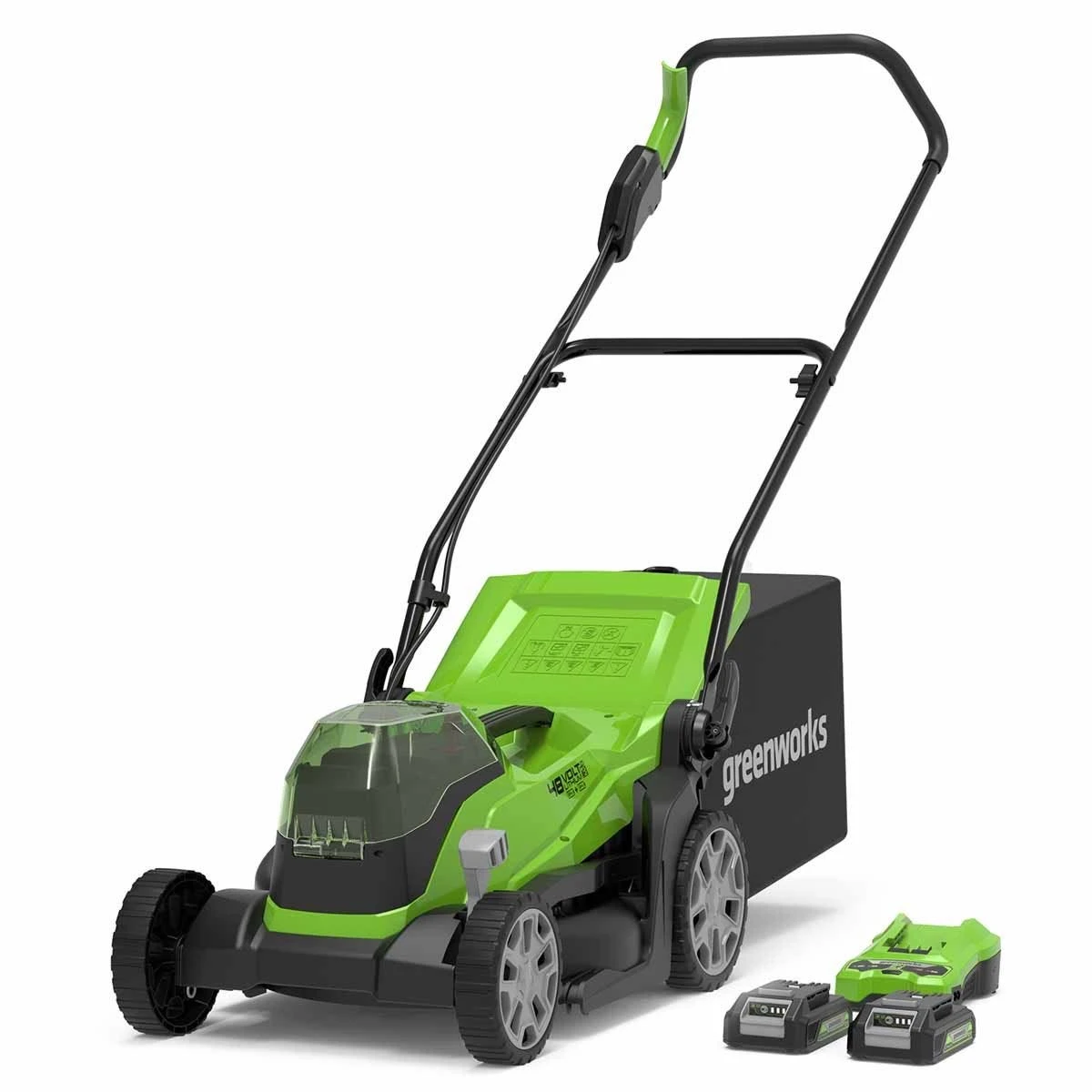 Greenworks 48V 36cm Lawnmower With Two 24v 2Ah Batteries And Charger