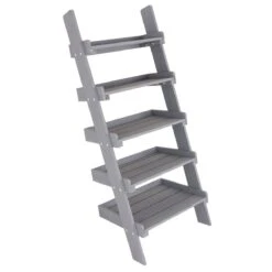 Charles Bentley FSC Slim Wooden Ladder Planter - Grey